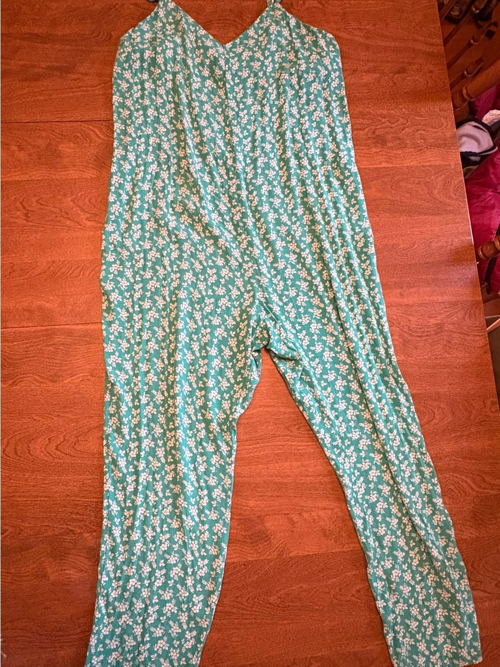 The Nines by HATCH Green Floral Spaghetti-Strap Jumpsuit